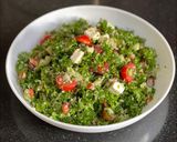 A picture of step 3 of Vegan Tabbouleh Salad with feta cheese.
