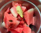 A picture of step 1 of Watermelon Gazpacho cold soup.