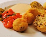 A picture of step 7 of Cod Croquettes with Roasted Peppers and Potatoes.
