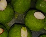 A picture of step 5 of Sooji ladoo in green color.
