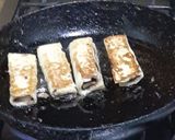A picture of step 6 of French toast filled with chocolate and banana.