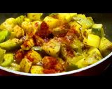 A picture of step 7 of Poi chingudi curry (Prawns cooked with basella and vegetables).
