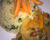 A picture of step 3 of White fried rice with potato and vegetable soup.