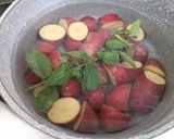 A picture of step 1 of Minted red russet potatoes with grilled lamb.