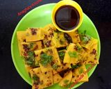 A picture of step 3 of Moong Dal Dhokla (yellow) 🍽.