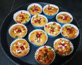 A picture of step 6 of Christmas special vanilla tutti fruti cup cakes.