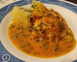 Foto del paso 11 de la receta Merluza de Pincho en Salsa de Azafrán y Pimentón con Patatas Cocidas en Caldo de Verduras