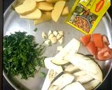 A picture of step 1 of Brinjal potatoes sabzi (eggplant).