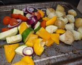 A picture of step 7 of Mixed veg with potatoes, spinach and caramelised onion hummus.