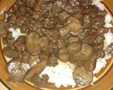 A picture of step 7 of Beefy Mushroom Steak Bites over Rice.