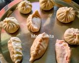 A picture of step 5 of Veg Momos (with beetroot stuffing).