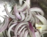 A picture of step 1 of Bhindi onion curry.