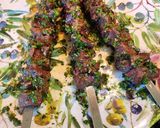A picture of step 8 of Steak Kabob with Chimichurri sauce.
