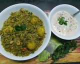 A picture of step 4 of Hariyali Aloo Chutney Pulao.