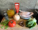 A picture of step 1 of Poule ar Tamarin ek Brèdes Chinois – Mauritian chicken with tamarind and pak choi.