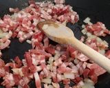 A picture of step 1 of Amatriciana with Tuscan pancetta.