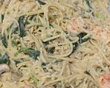 Foto langkah ke 2 dari resep Spaghetti creamy dengan udang dan jamur champignon.