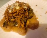 A picture of step 3 of "Southern Layers" Meal-in-One (Pork, Green Cake Fritters, Beans).