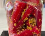 A picture of step 4 of Red chilli pickle.