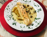 Foto del paso 11 de la receta: Salmón en salsa de cava con alcachofa y champiñones
