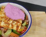 A picture of step 8 of One Pot Paneer Steak with sauted veg and beetroot curd.