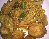 A picture of step 1 of Yam balls with noodles and fried egg.