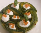 Une image de l'étape 4 de Pickles de concombres en sucré salé avec ses billes de tomates basilic.