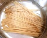 A picture of step 1 of My Crab Alfredo with spaghetti (had no linguine pasta) 😉.