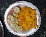 A picture of step 1 of ICE CREAM 🍦with mango toppings.