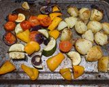 A picture of step 9 of Mixed veg with potatoes, spinach and caramelised onion hummus.