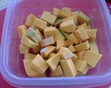 A picture of step 2 of Stir Fried and Candied Diced Kabocha Squash and Soy Beans.