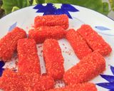 A picture of step 2 of Cheetos mozzarella sticks.