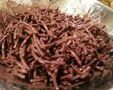 A picture of step 3 of Chocolate Chinese Noodle "Spider" Cookies.