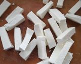 A picture of step 1 of Paneer fingers with peanut sauce.