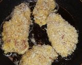 A picture of step 5 of Breaded pork loin chops with a side of mashed potatoes topped with bacon, cheese,green onion.