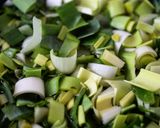 A picture of step 2 of Toasted Barley Pilaf with Mixed Mushrooms and Leeks topped with Manchego Cheese and Toasted Walnuts.