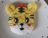 A picture of step 2 of Shimajiro Rice (with an egg-free version).