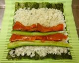 A picture of step 9 of Ehoumaki: Lucky Fat Sushi Rolls with Marinated Salmon and Cucumber.