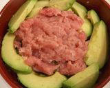 A picture of step 3 of Tsukiji Style Rice Bowl with Avocado, Green Onion and Fatty Tuna.