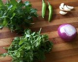 A picture of step 3 of Chicken biryani with mint chutney.