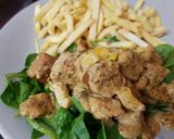 A picture of step 4 of My Tenderloin pork& Sausage in a creamy Mustard Pepper sauce. 😉.