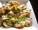 A picture of step 3 of Baby Scallops with Green Onions and a Salty, Lemon Sauce.