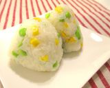 A picture of step 4 of Two Kinds of Onigiri Rice Balls with Corn and Edamame Beans.