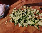 A picture of step 1 of Risotto with thick slices of zucchini.