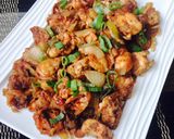 A picture of step 6 of Chilli Mushroom Fry.