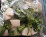 A picture of step 2 of Veggie bake surprise. broccoli, turnip, and lime.