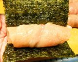 A picture of step 4 of Chicken Tender Pickled Plum Shiso Toasted Nori Seaweed Rolls.