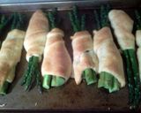 A picture of step 7 of asparagus in a blanket,with tarragon sause.
