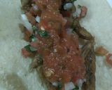 A picture of step 4 of Charales Tacos with Pico de Gallo and Salsa.