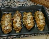 Foto del paso 6 de la receta Berenjenas al horno rellenas de ajos tiernos y beicon